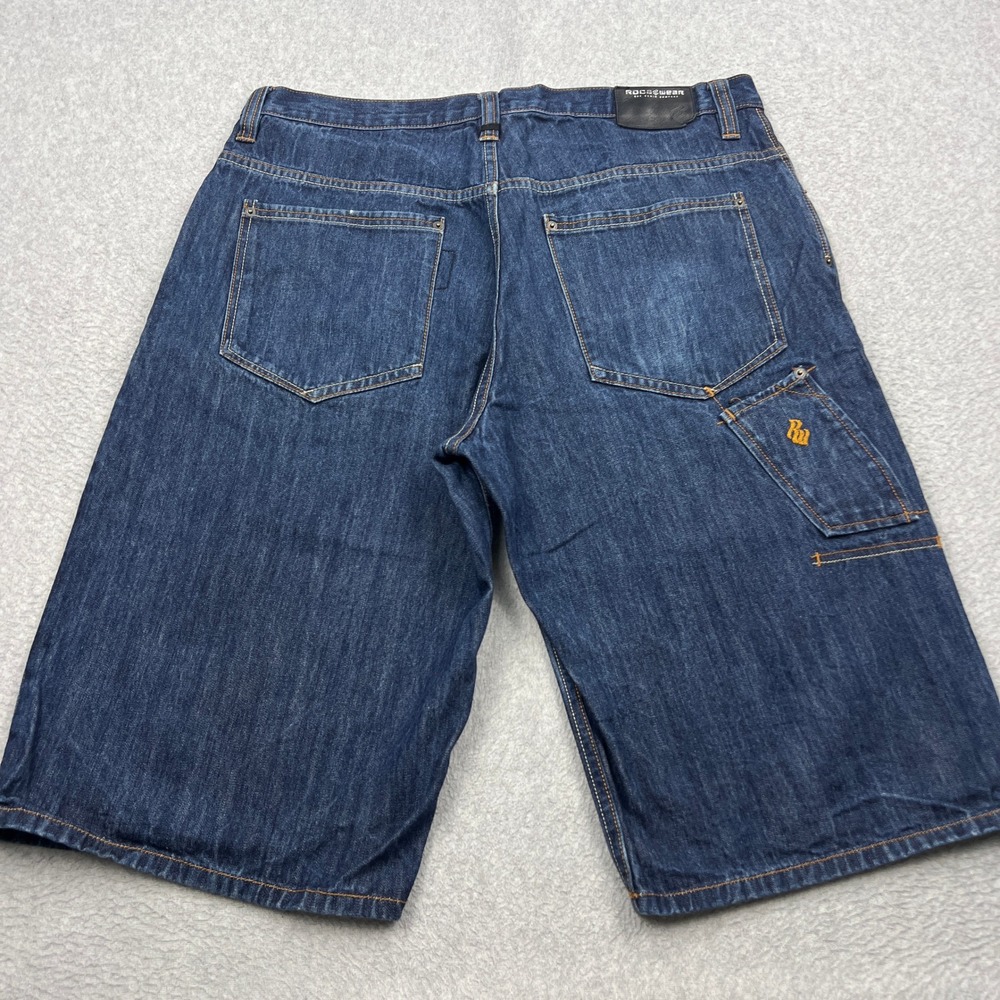 Rocawear Denim Shorts Men 38 Blue Dark Wash Relaxed Streetwear 15" Loose Hip Hop